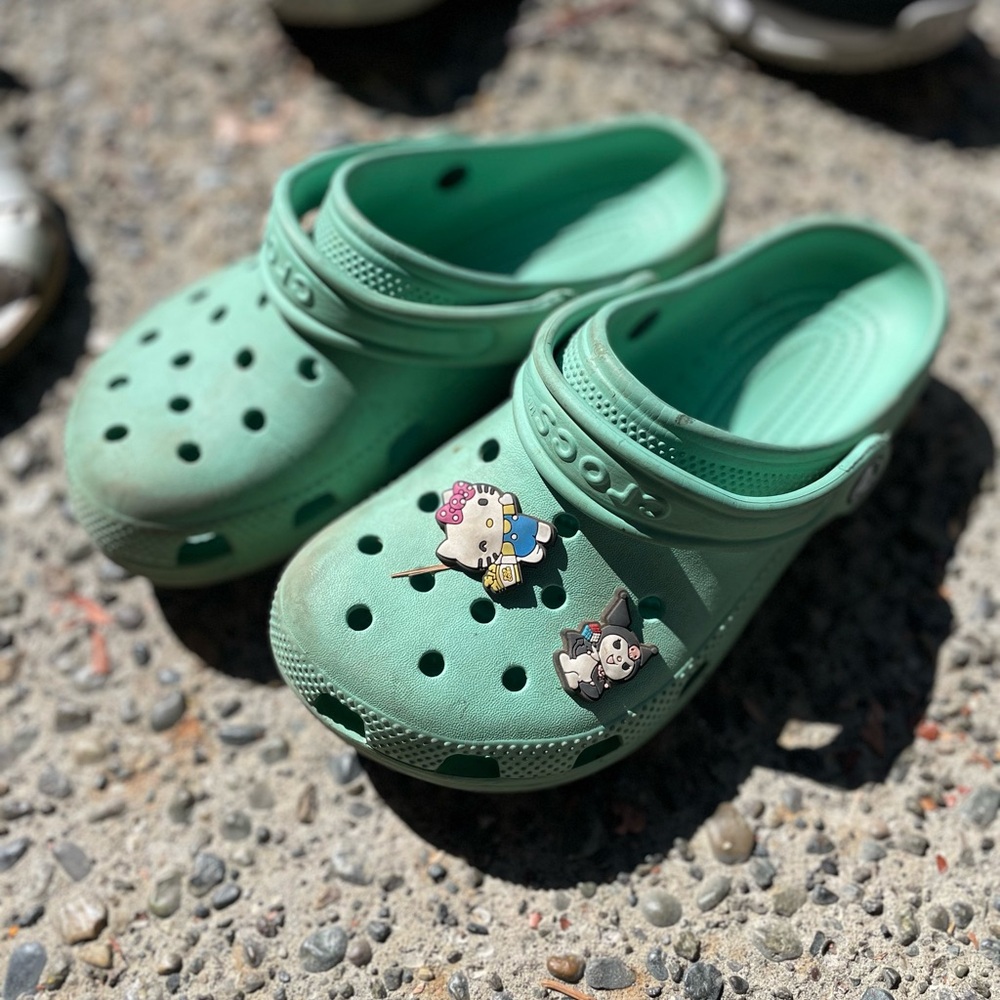 Kids Green Crocs Clogs with Jiblets
